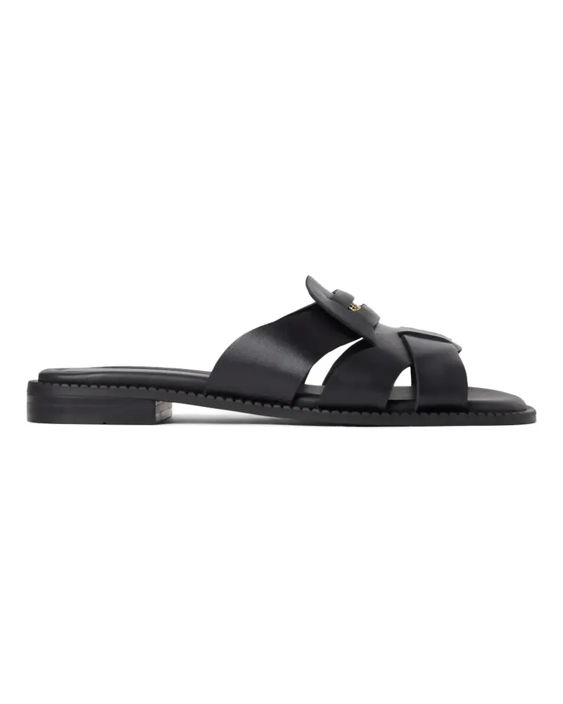 Tommy Hilfiger logo-plaque cut-out square-toe leather sandals - Schwarz Schwarz
