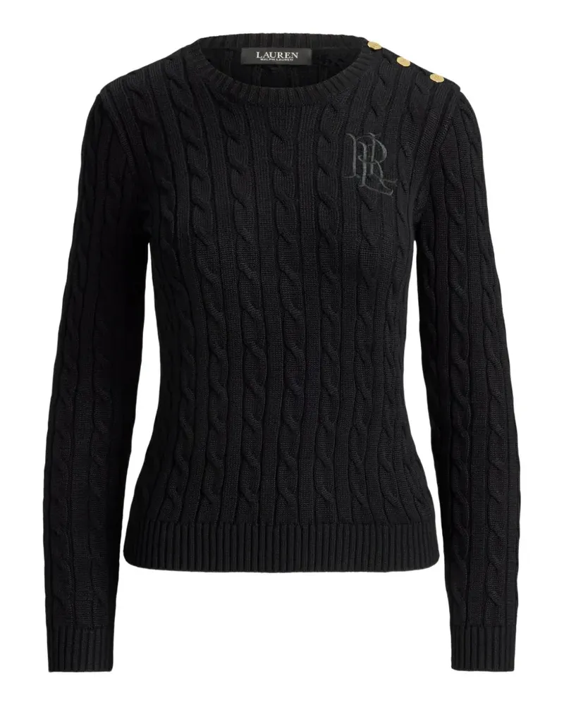 Ralph Lauren Zopfmuster-Pullover mit Knopfdetail - Schwarz Schwarz