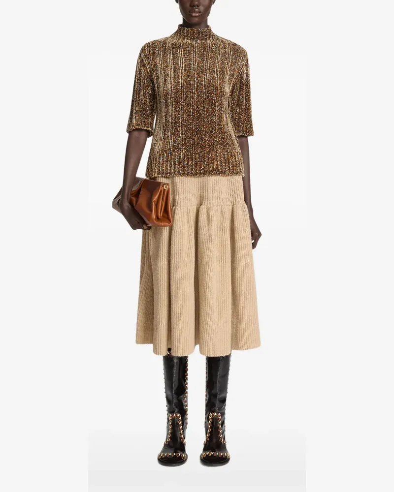 Dries van Noten Gerippter Midirock - Nude Nude