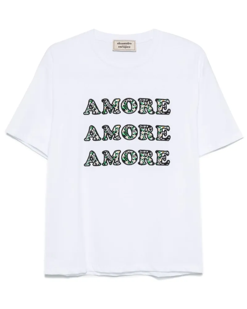 Alessandro Enriquez T-Shirt mit Textstickerei - Weiß Weiß