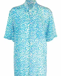 Stella McCartney Kurzärmeliges Hemd mit Leoparden-Print Blau