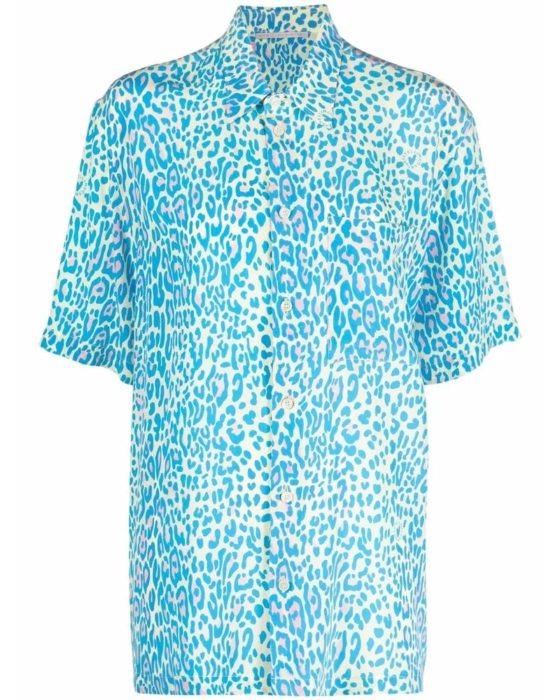 Stella McCartney Kurzärmeliges Hemd mit Leoparden-Print - Blau Blau