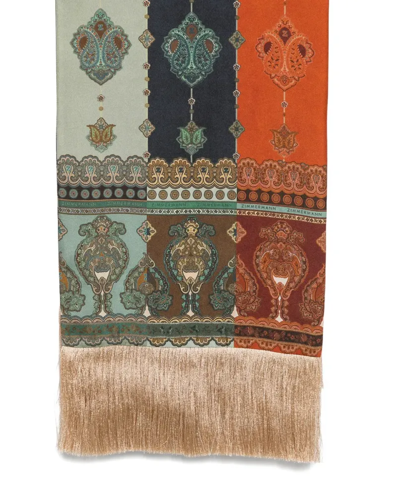 Zimmermann paisley-print fringed scarf - Nude Nude