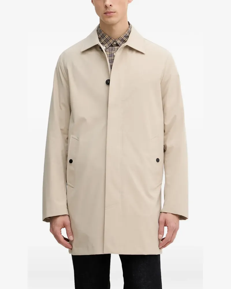 Trussardi logo-patch button-up coat - Nude Nude