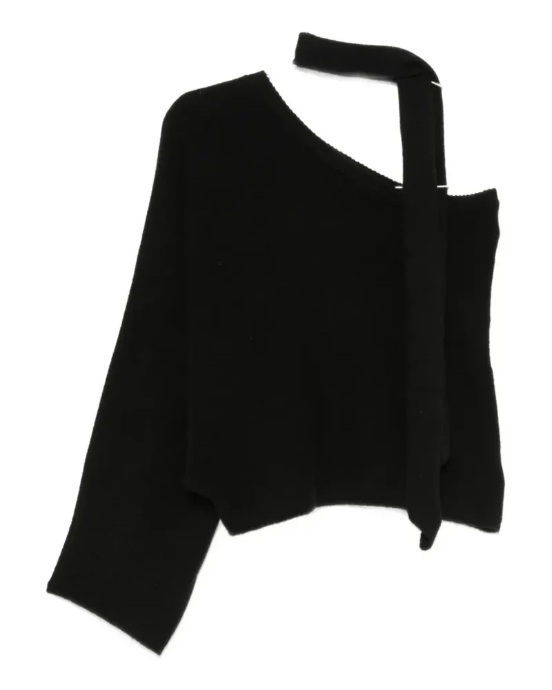 Federica Tosi one-shoulder scarf-detail sweater and scarf set - Schwarz Schwarz