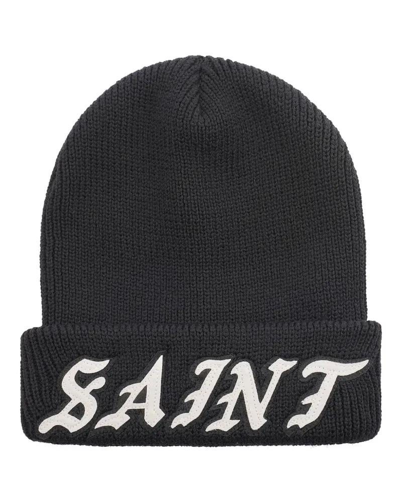 SAINT MXXXXXX logo-patch ribbed-knit beanie hat - Schwarz Schwarz