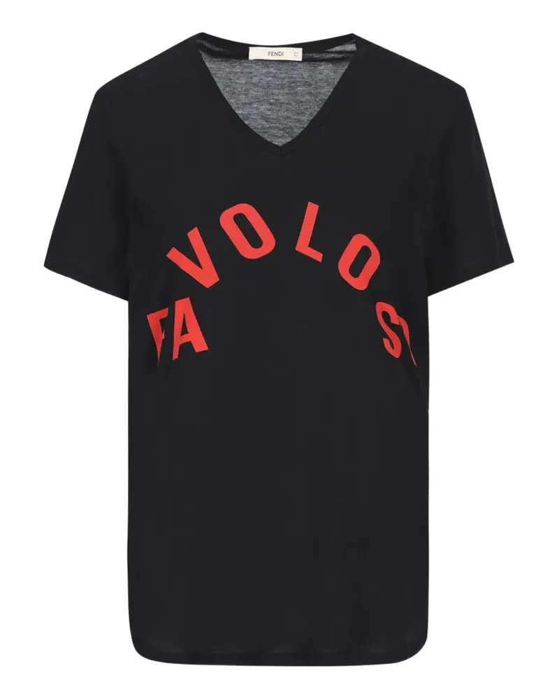 Fendi T-Shirt mit V-Ausschnitt - Schwarz Schwarz