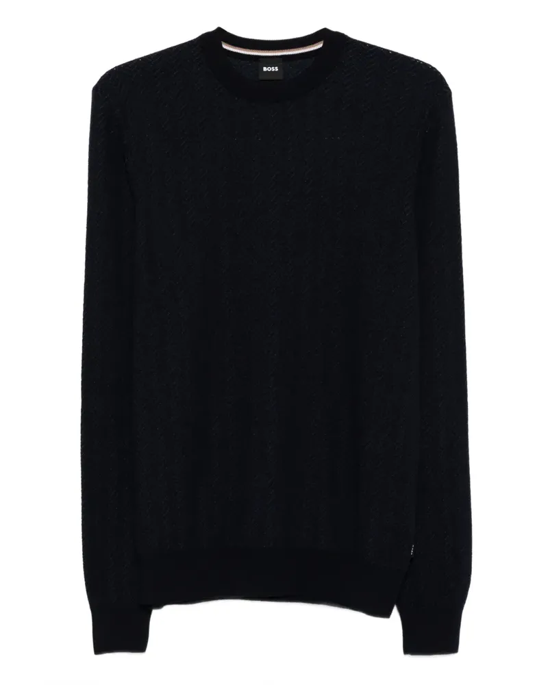 HUGO BOSS Pullover mit Fischgrätenmuster - Blau Blau