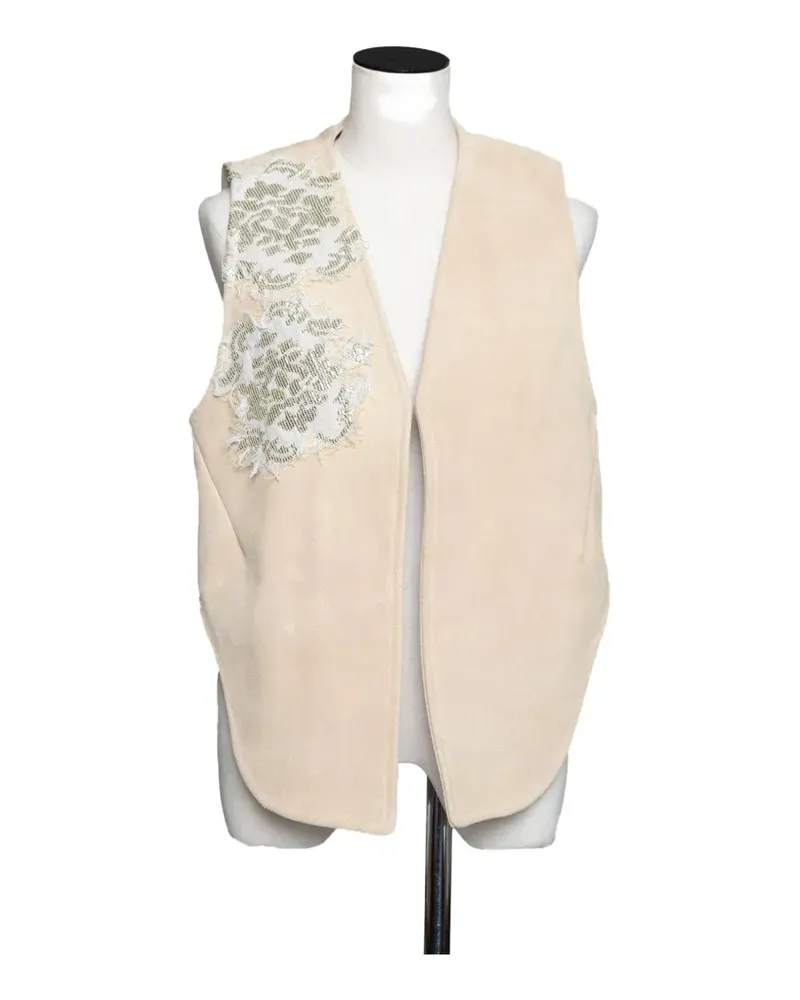 Muller of Yoshiokubo lace-embellished leather waistcoat - Nude Nude