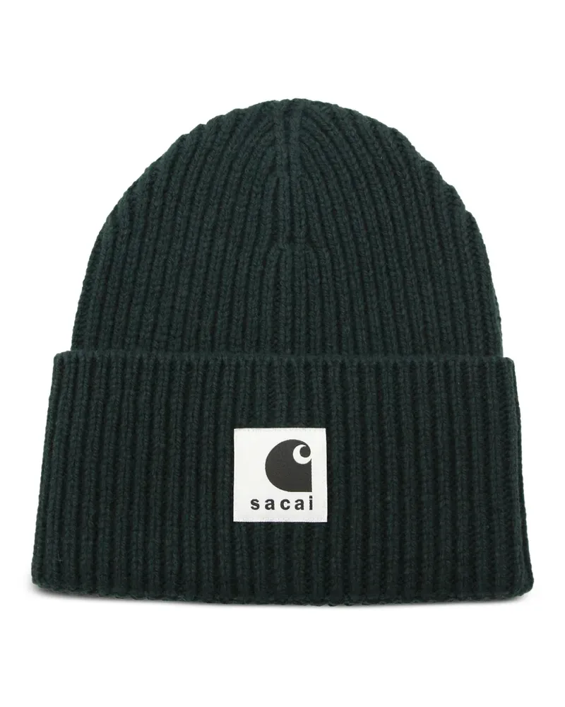Carhartt WIP x Sacai ribbed logo-patch beanie - Grün Grün