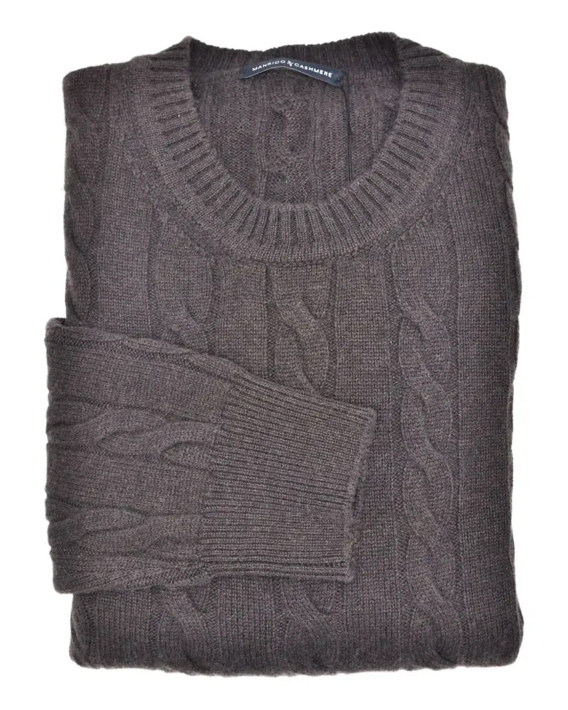 Manrico Cashmere Pullover mit Zopfmuster - TAUPE Taupe