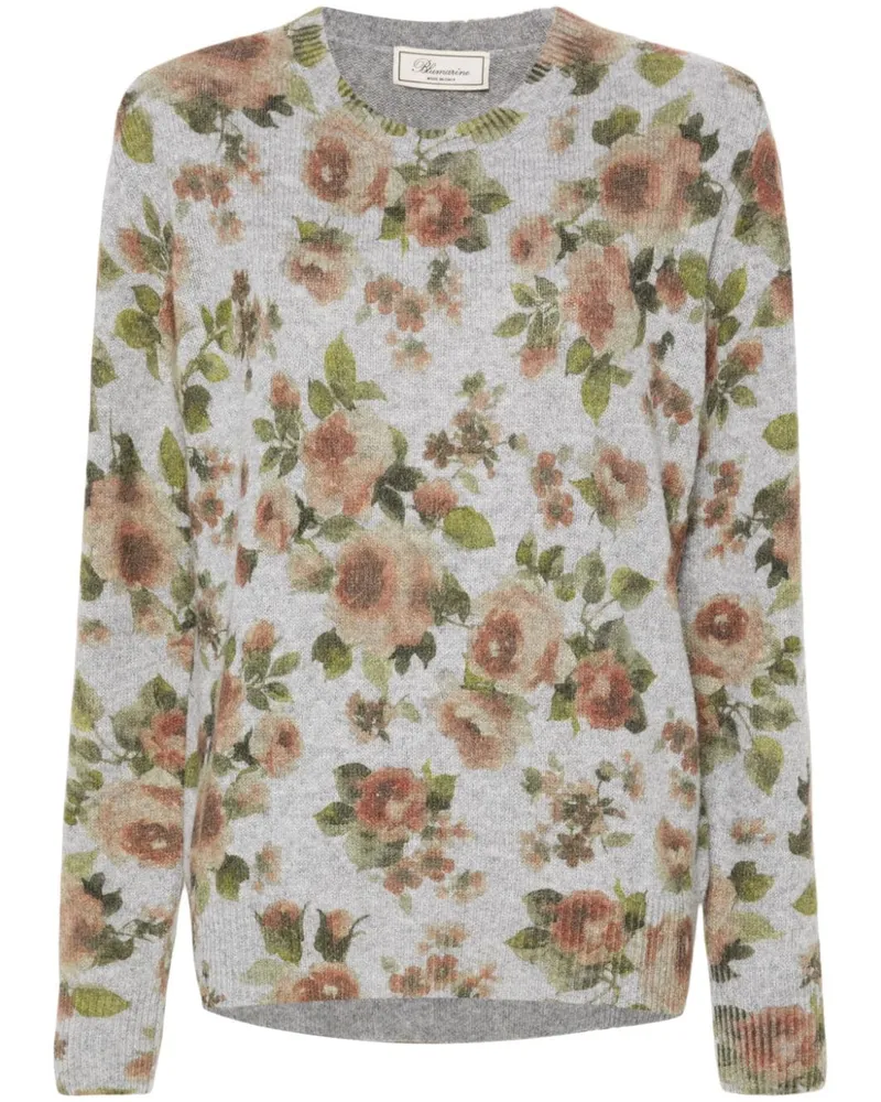 Blumarine Pullover mit Rosen-Jacquardmuster Grau