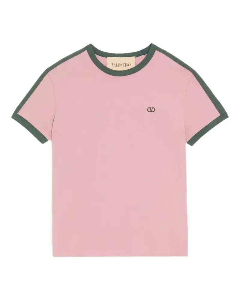 Valentino Garavani T-Shirt aus Baumwolle mit rundem Ausschnitt, kontrastierenden Seitenbändern und VLogo-Stickerei - Rosa Rosa