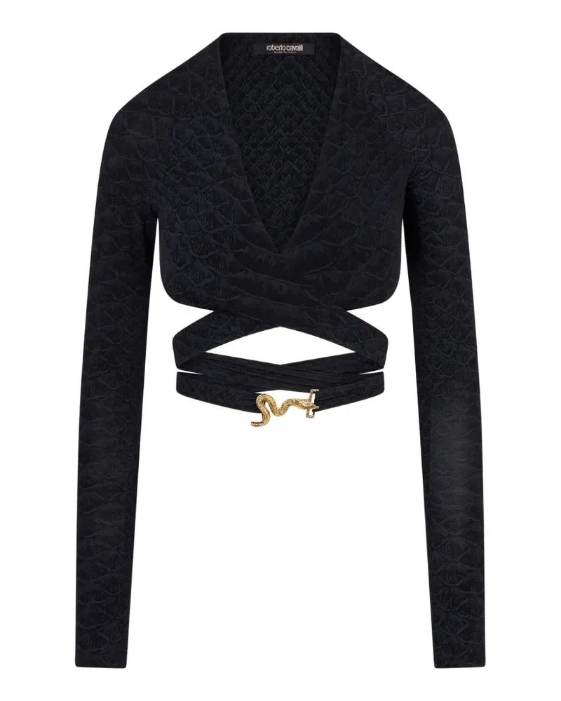 Roberto Cavalli snake-plaque wrap-around top - Schwarz Schwarz