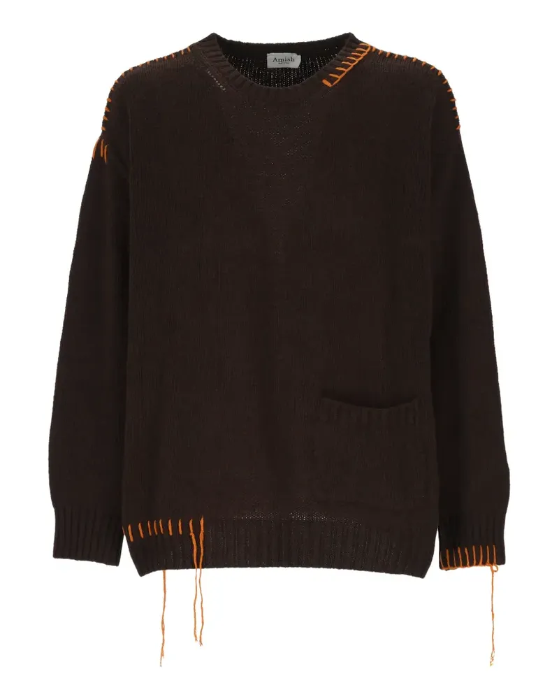 Amish Pullover mit aufgesetzter Tasche - Braun Braun