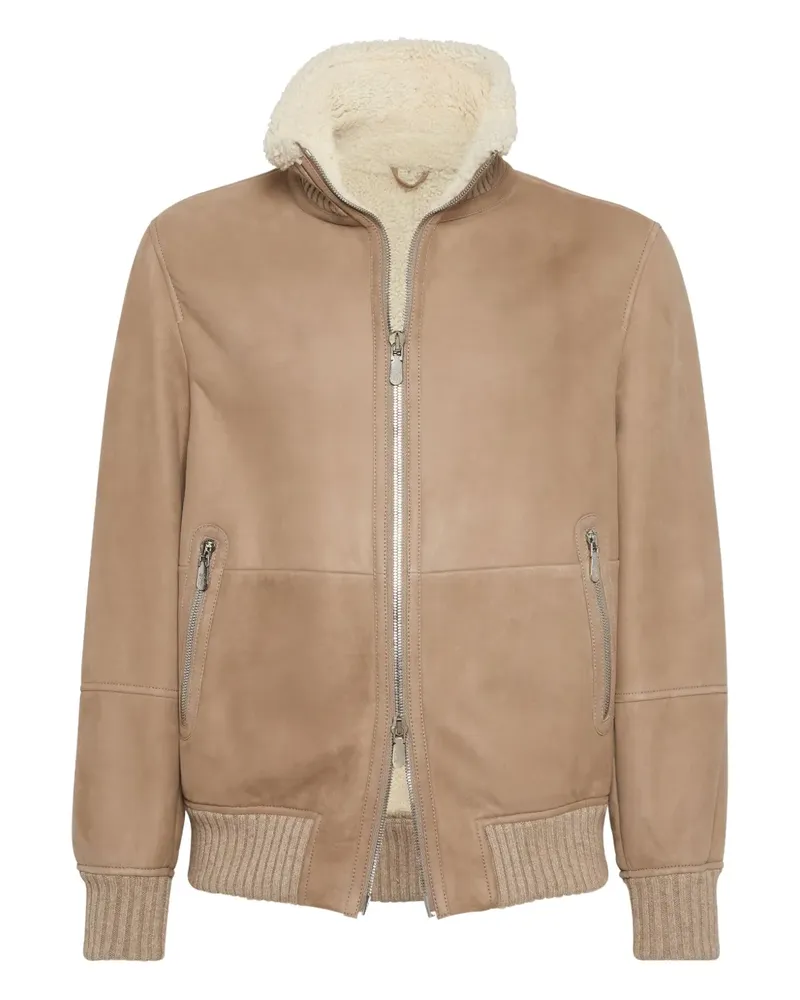 Brunello Cucinelli Wildlederjacke mit Shearling-Kragen - Braun Braun