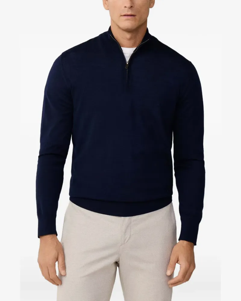 Hackett Merino-Sweatshirt mit Viertelreißverschluss - Blau Blau