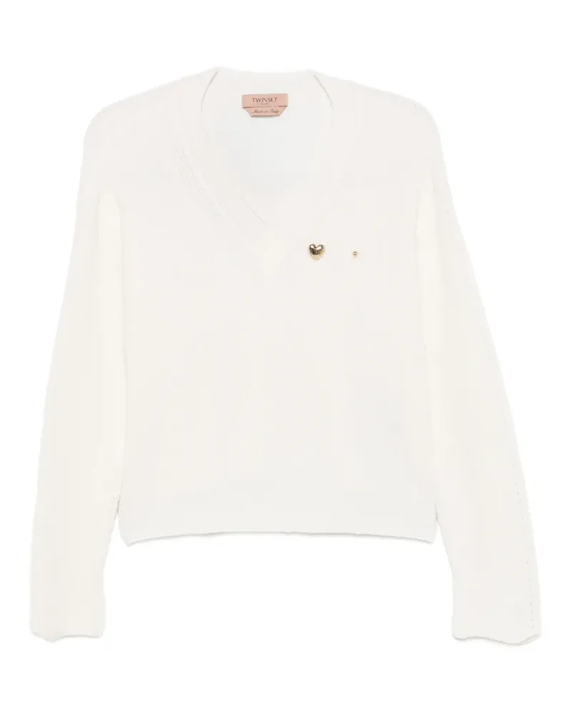 Twin-Set Gerippter Pullover mit V-Ausschnitt - Weiß Weiß