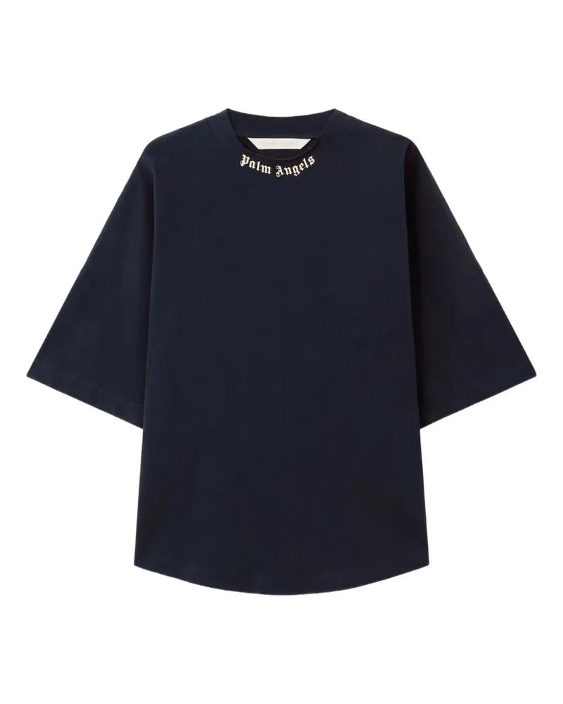 Palm Angels T-Shirt mit gebogenem Logo - Blau Blau