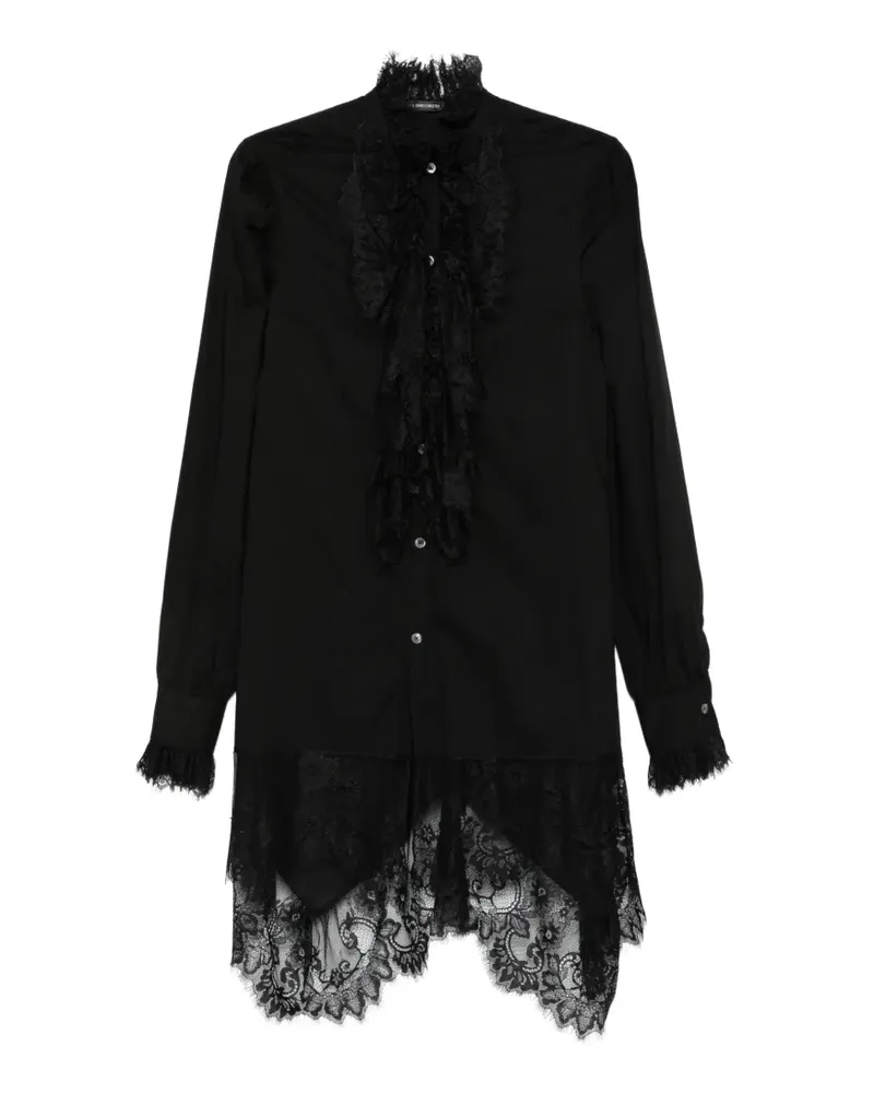 Ann Demeulemeester Gerüschtes T-Shirt mit Spitzenbesatz - Schwarz Schwarz