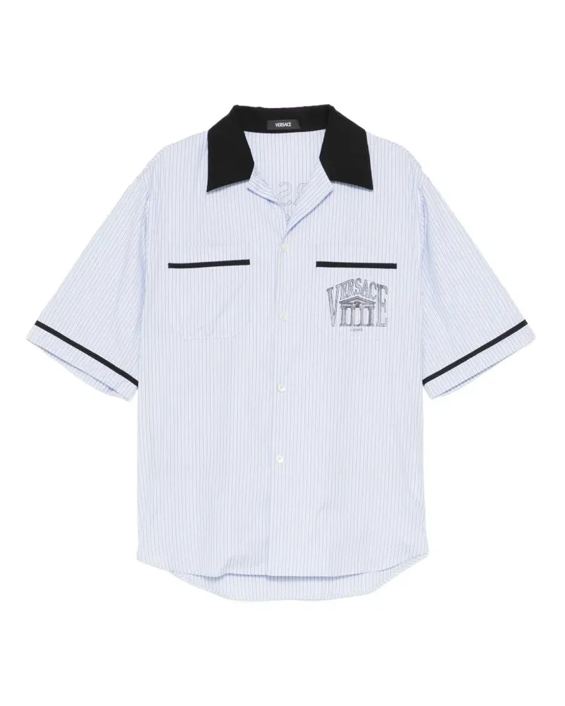 Versace Gestreiftes Hemd mit grafischem Print - Blau Blau