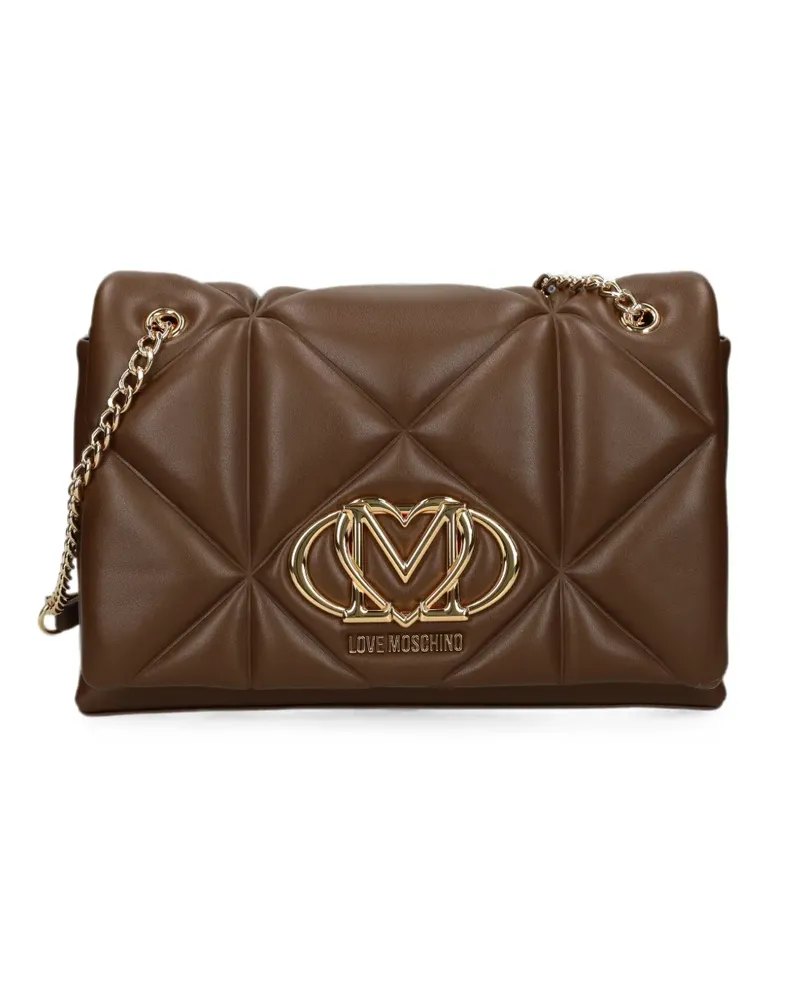 Moschino Schultertasche mit Logo-Schild - Braun Braun