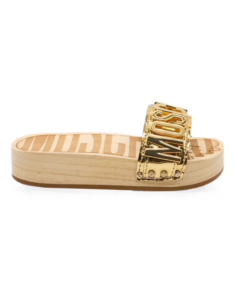 Moschino Flache Sandalen mit Logo-Schild - Gold Gold