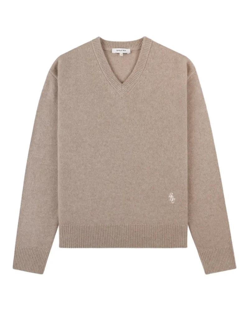 SPORTY & RICH V-neck embroidered sweater - Nude Nude