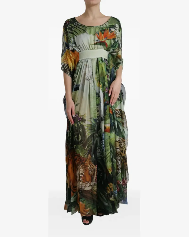Dolce & Gabbana Kleid aus Seidenchiffon mit Dschungel-Print - Grün Grün