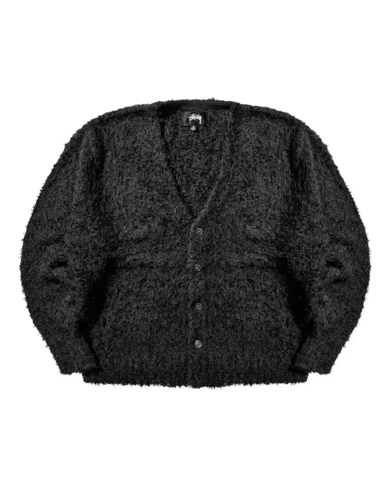Stüssy distressed-effect V-neck cardigan - Schwarz Schwarz