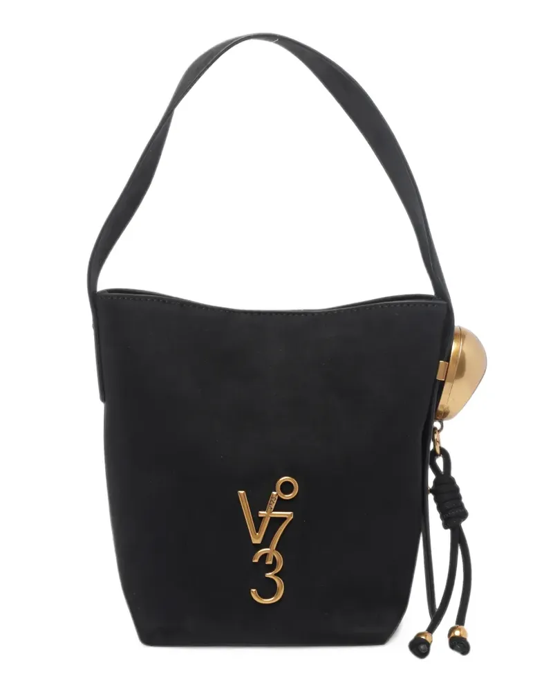 V°73 Azzurrite Beuteltasche mit Logo-Schild - Schwarz Schwarz