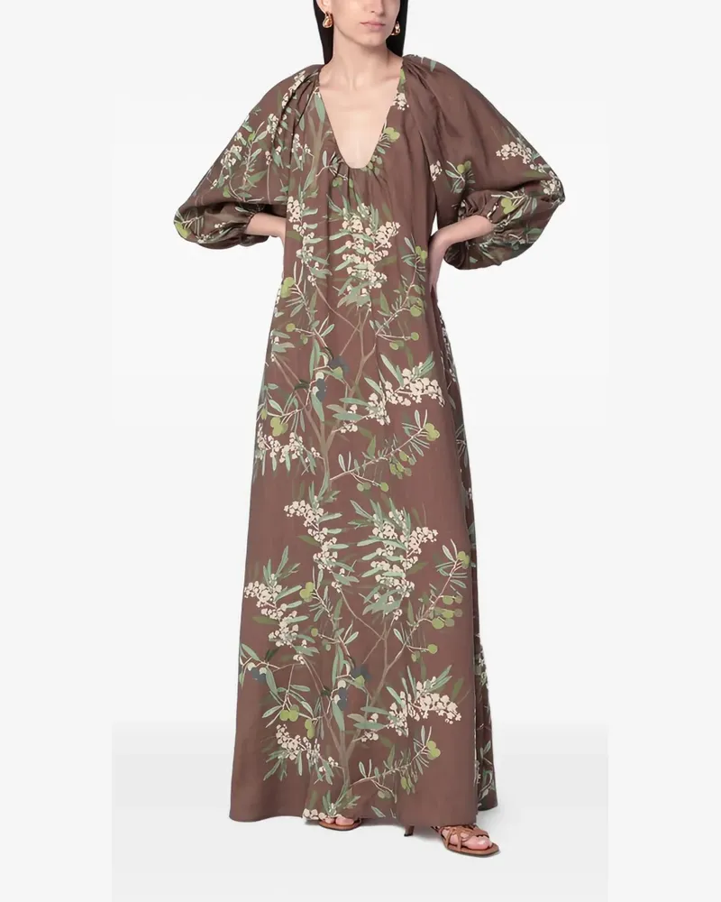 BERNADETTE Georgio Maxikleid mit Blumen-Print - Braun Braun