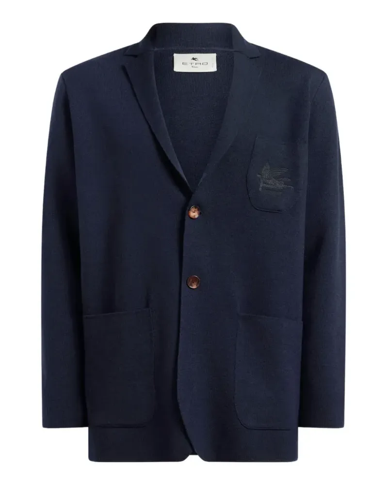 Etro single-breasted wool jacket embroidered-logo - Blau Blau