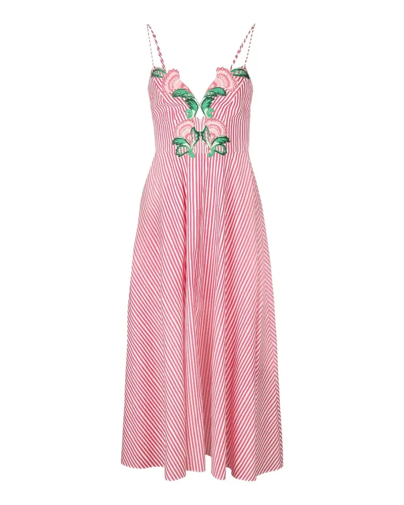 Saloni Jana B floral-embroidered striped midi dress - Rot Rot