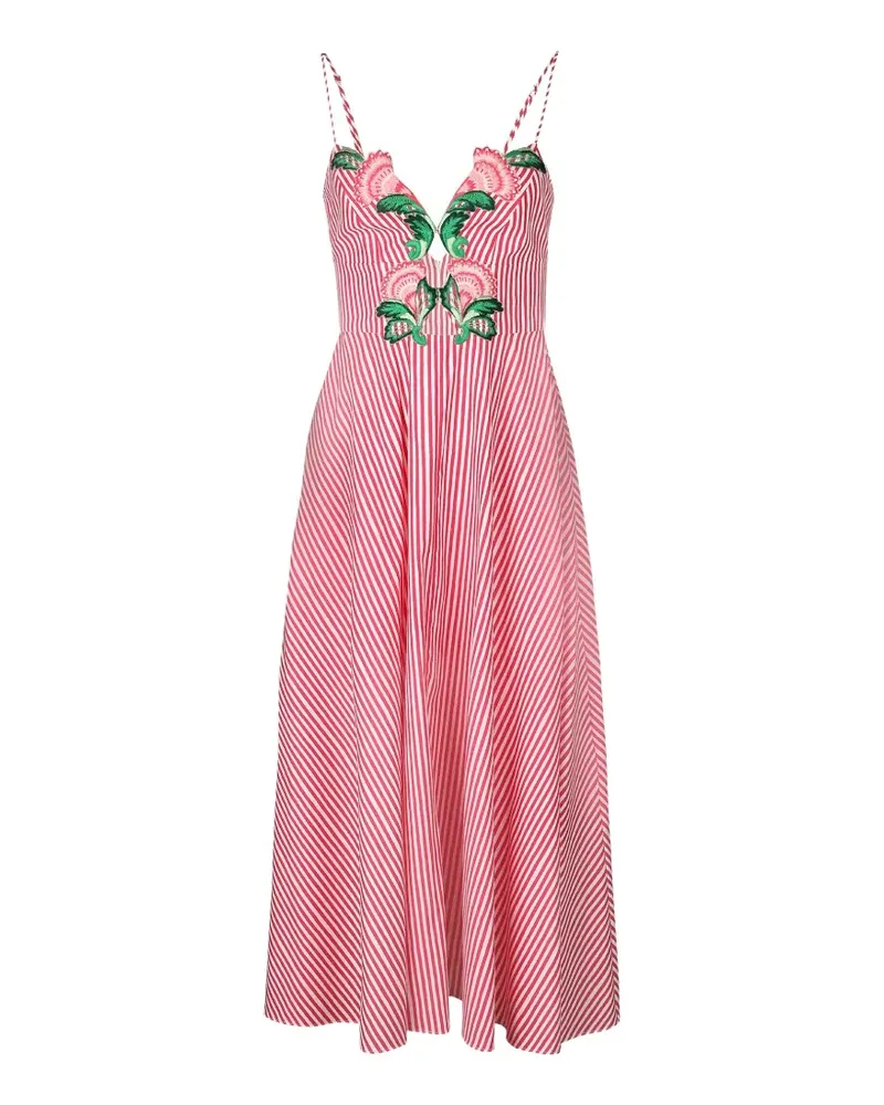Saloni Jana B floral-embroidered striped midi dress - Rot Rot