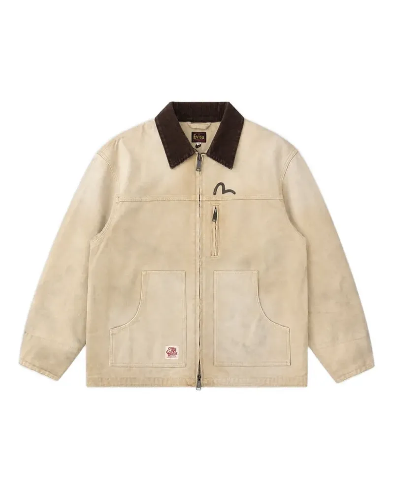 Evisu logo-print canvas coat - Nude Nude