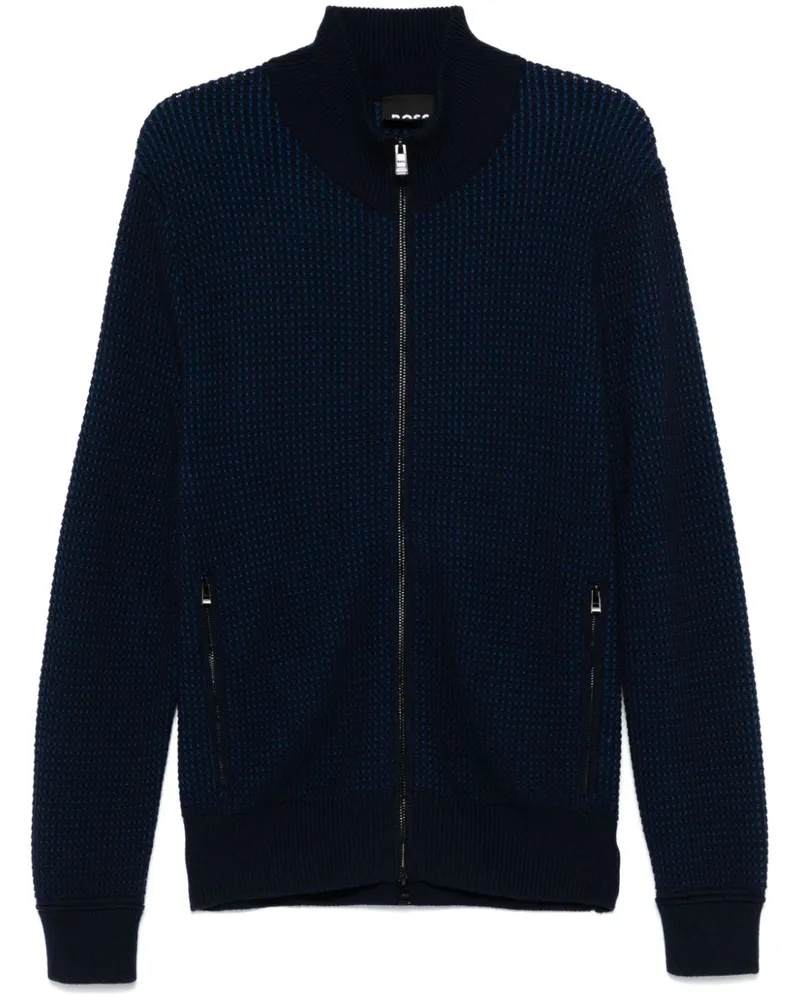HUGO BOSS Cardigan mit Waffelstrick-Muster - Blau Blau