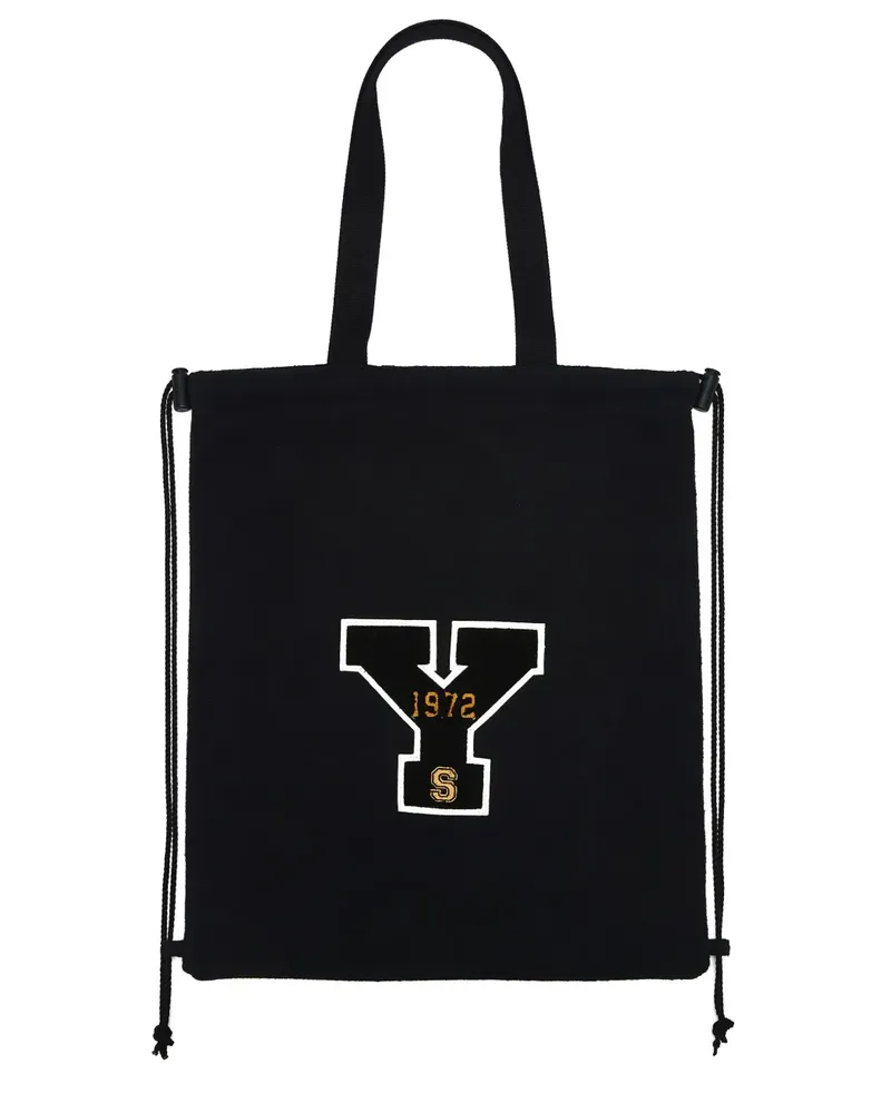 Yohji Yamamoto logo-appliqué drawstring tote bag - Schwarz Schwarz