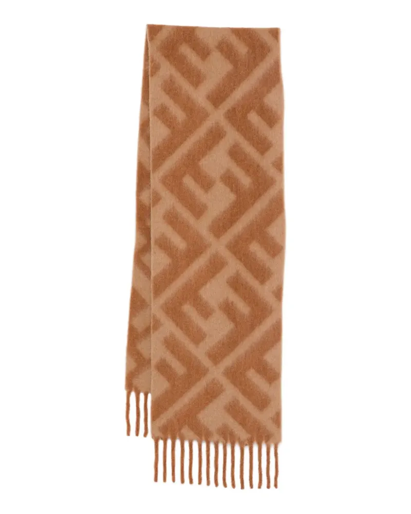 Fendi fringed logo-pattern scarf - Braun Braun