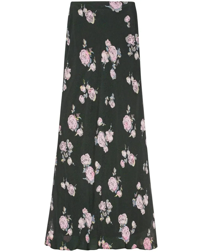 Ganni Krepp-Maxirock mit floralem Print - Schwarz Schwarz