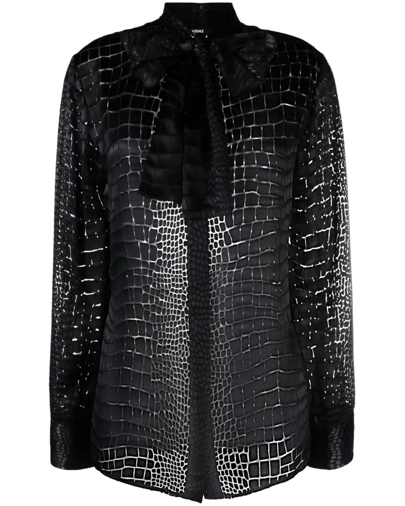 Versace Schluppenbluse mit Kroko-Effekt - Schwarz Schwarz