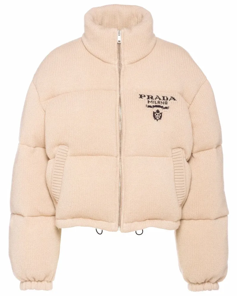 Prada Gefütterte Kaschmirjacke mit Logo - Nude Nude