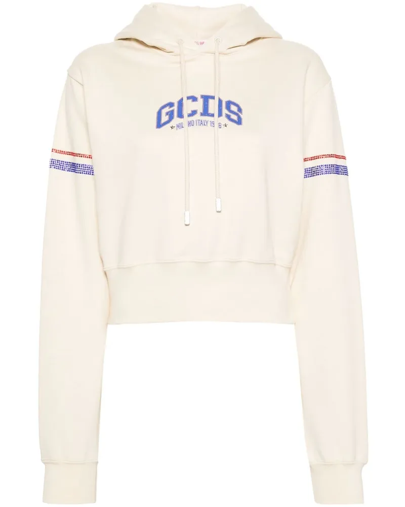 GCDS Cropped-Hoodie mit Kristallen Nude