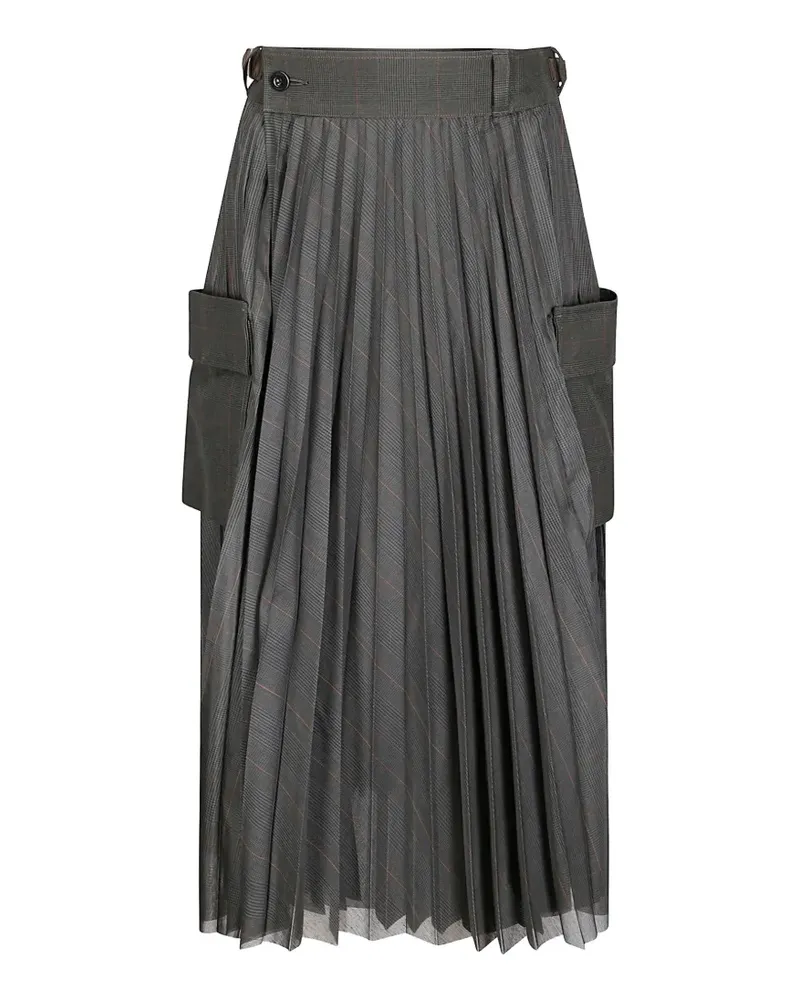 Sacai Glen pleated checked midi skirt - Grün Grün