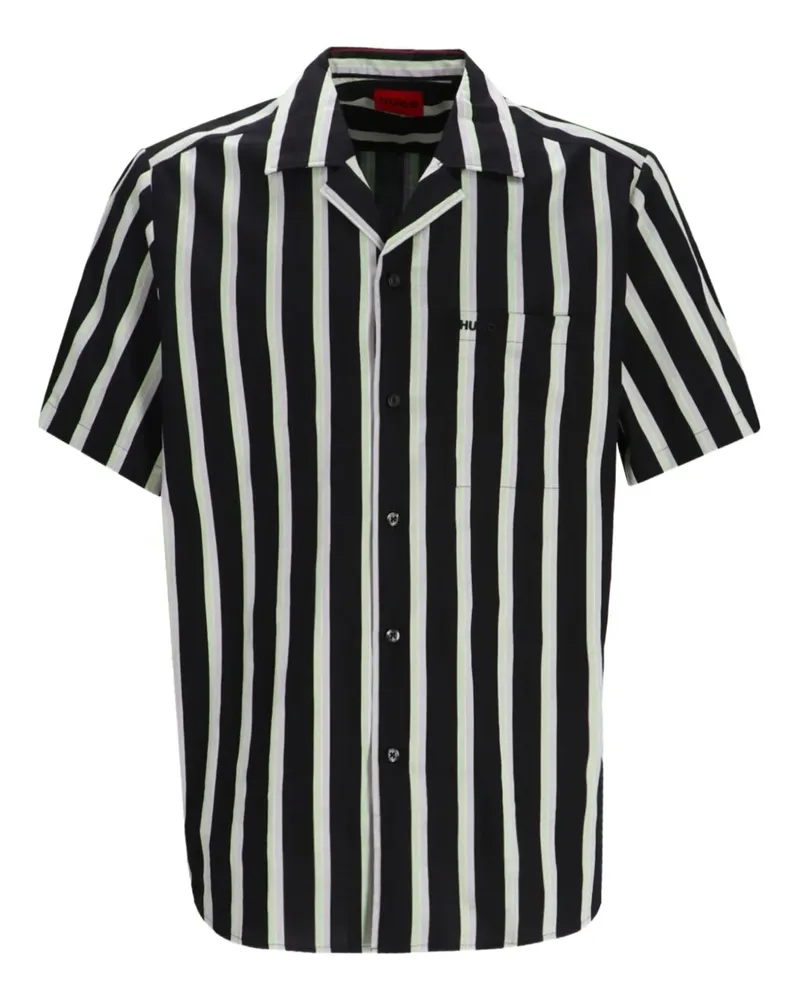 HUGO BOSS Gestreiftes Hemd mit kurzen Ärmeln - Schwarz Schwarz