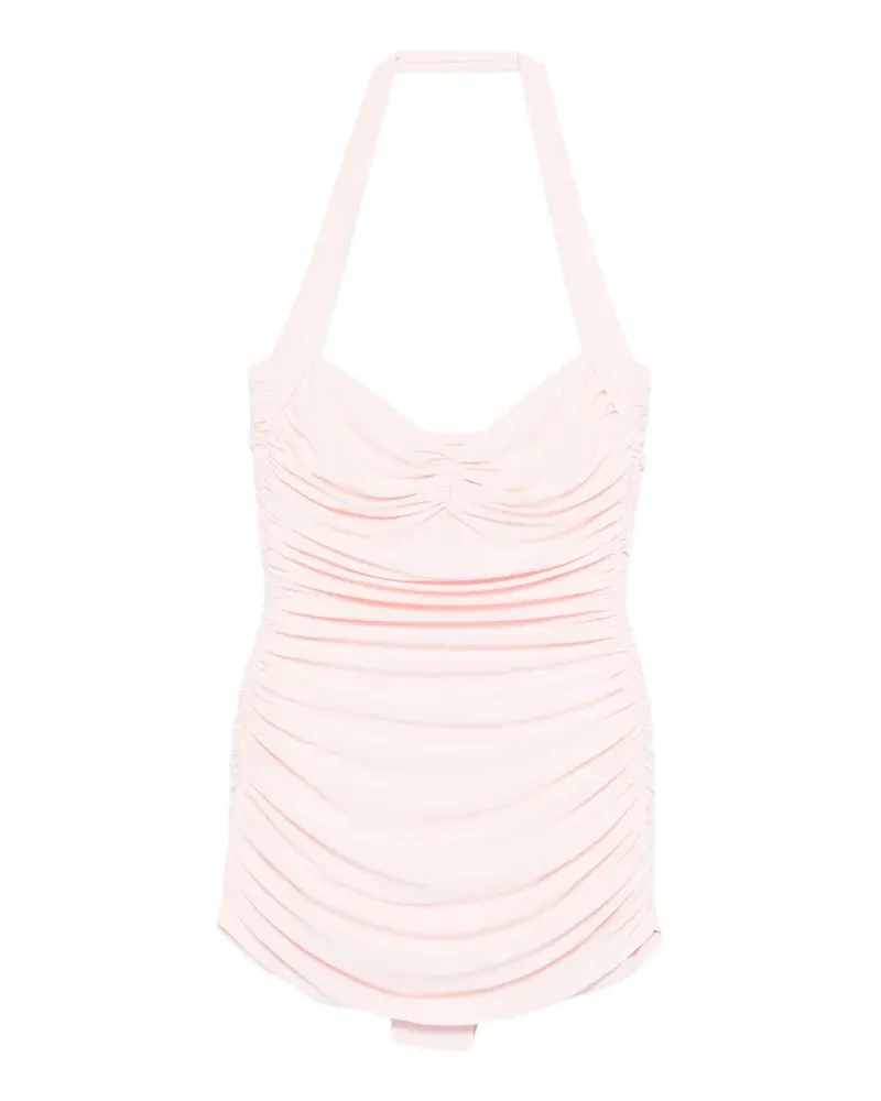 Norma Kamali Bill Mio halterneck ruched swimsuit - Rosa Rosa