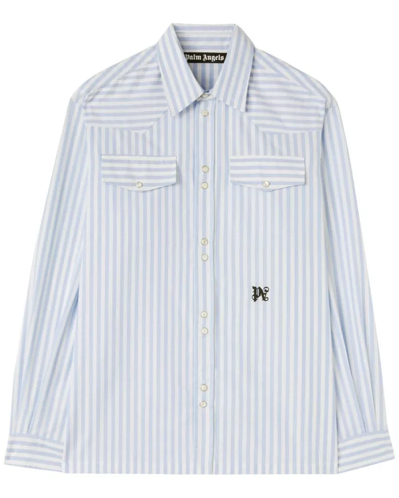 Palm Angels Gestreiftes Hemd mit Monogramm - Weiß Weiß