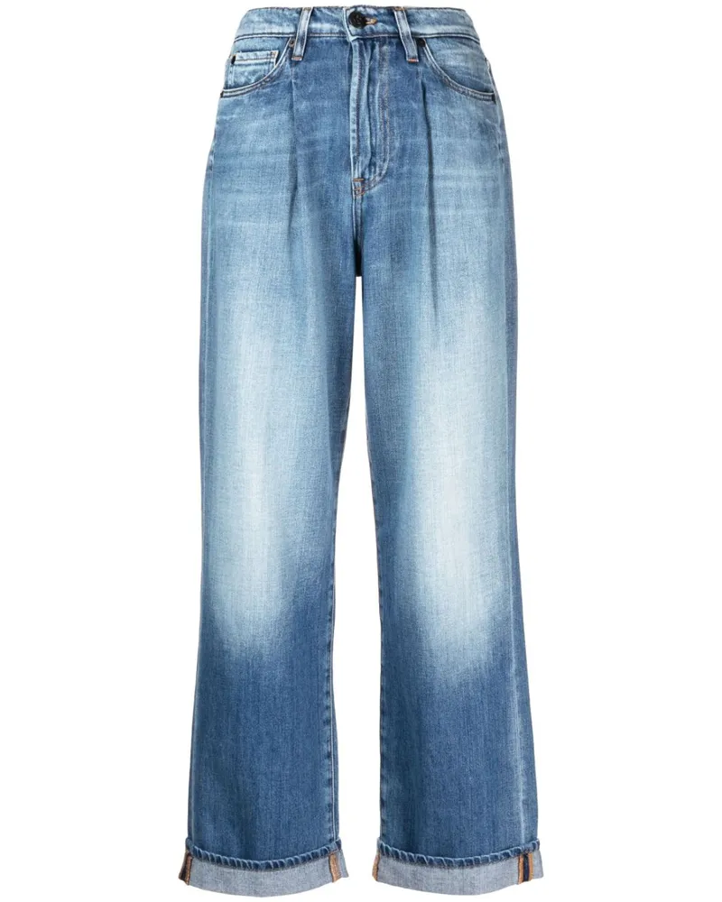 3x1 Weite Jeans mit Bleached-Optik Blau