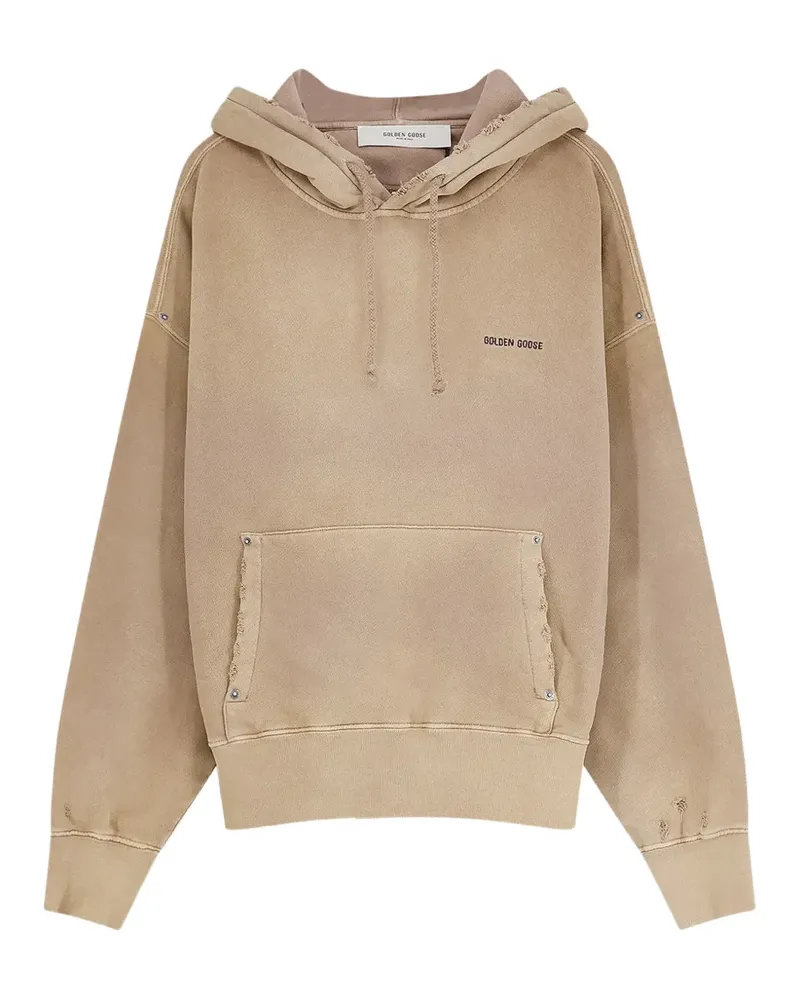 Golden Goose distressed logo-print hoodie - Nude Nude