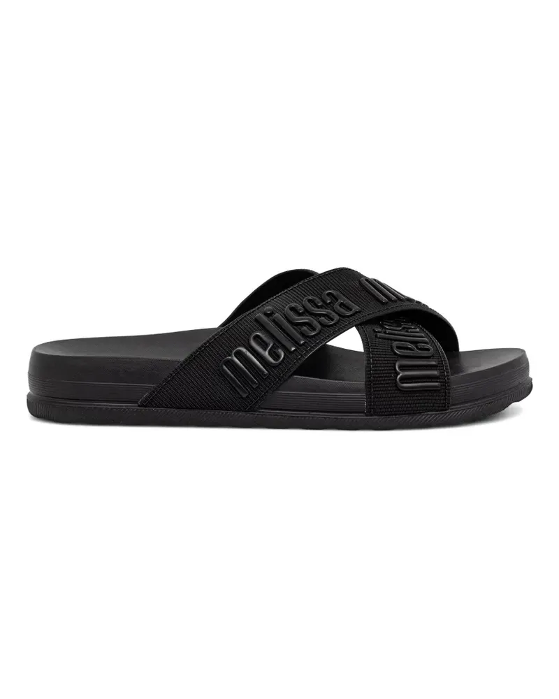 Melissa logo-print crossover-strap slides - Schwarz Schwarz